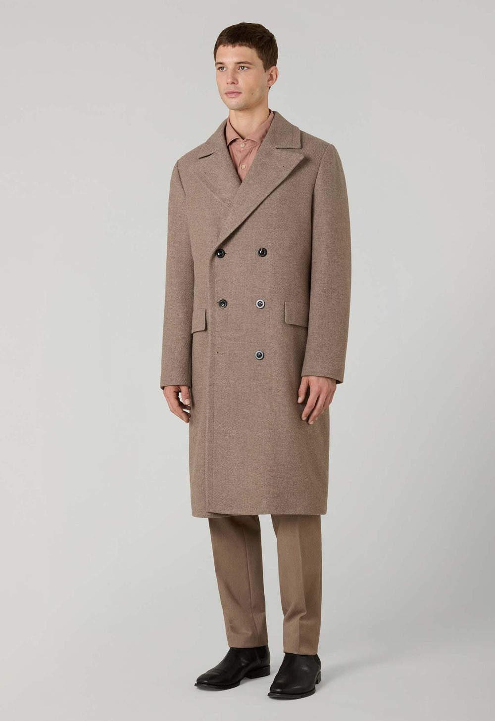 Beige Wool Cashmere double-breasted Polo Coat with martingale