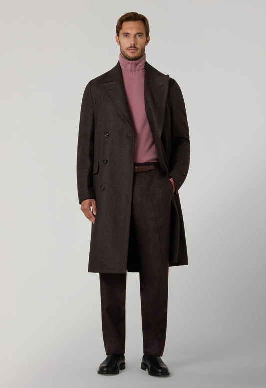 Brown Herringbone Wool double-breasted Polo Coat with martingale
