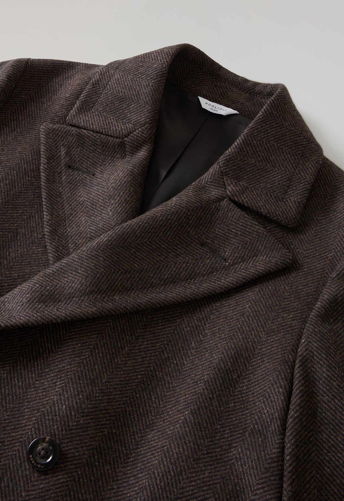 Brown Herringbone Wool double-breasted Polo Coat with martingale