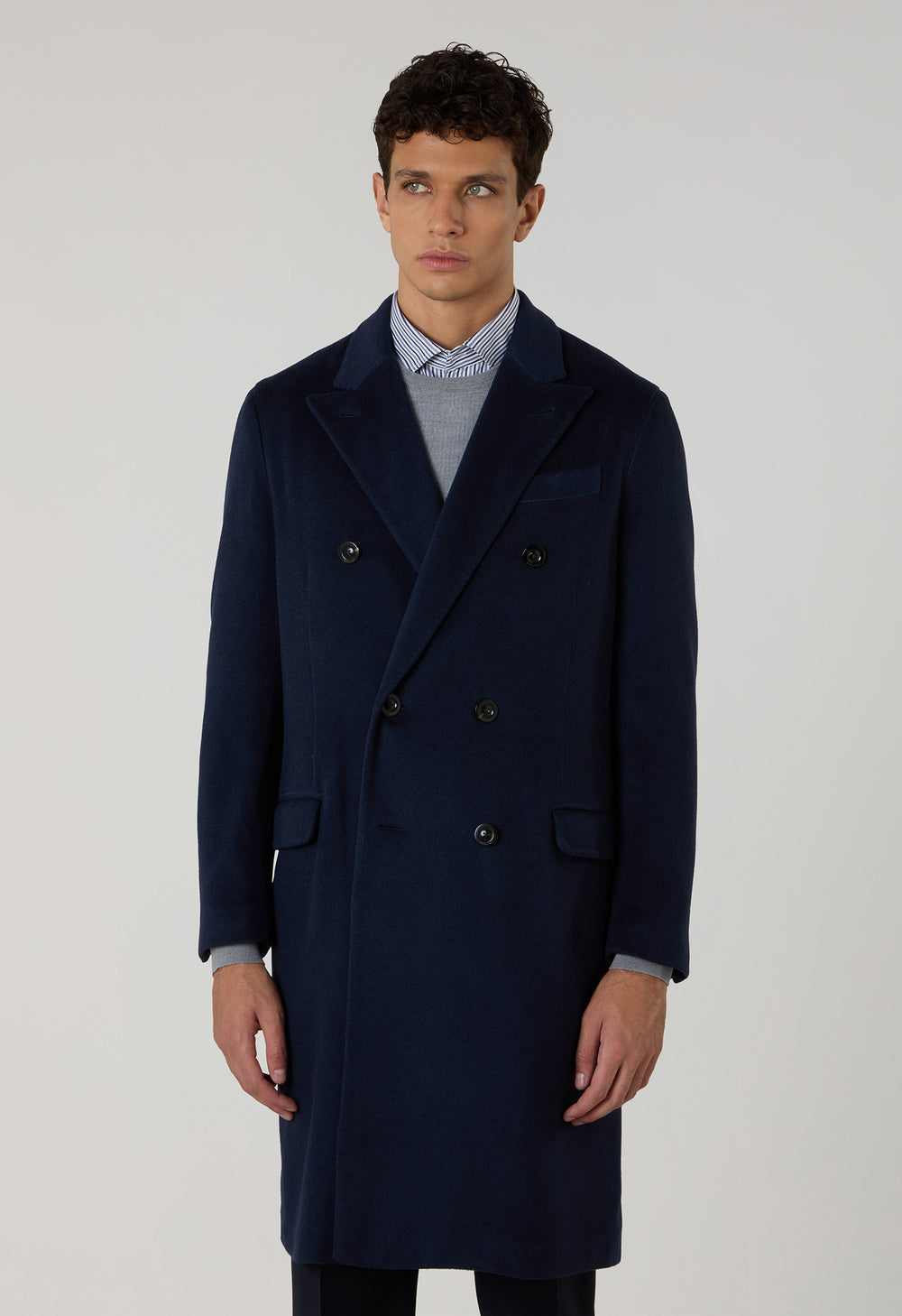Blue Garment Dyed Cashmere double-breasted Coat
