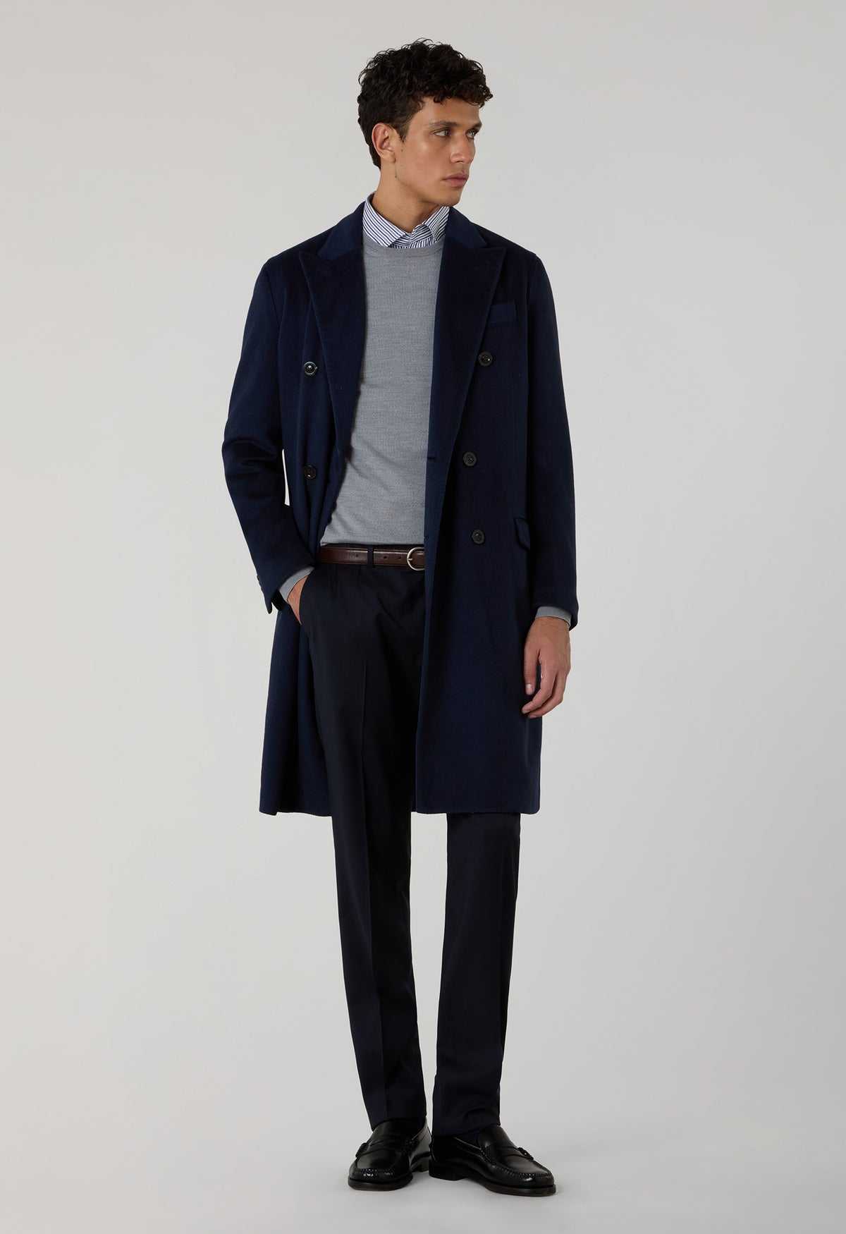 Blue Garment Dyed Cashmere double-breasted Coat