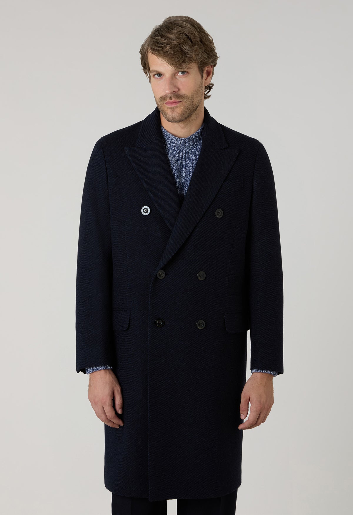 Cappotto doppiopetto in lana e cashmere blu
