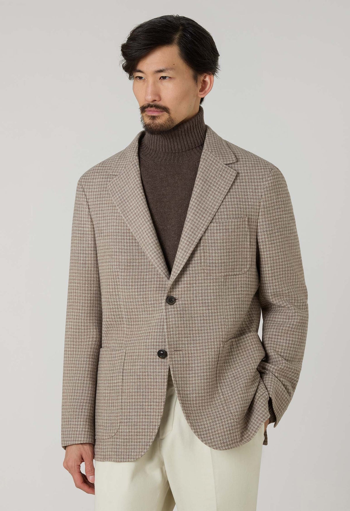 Beige Houndstooth Soft Wool blend Windsor Jacket 