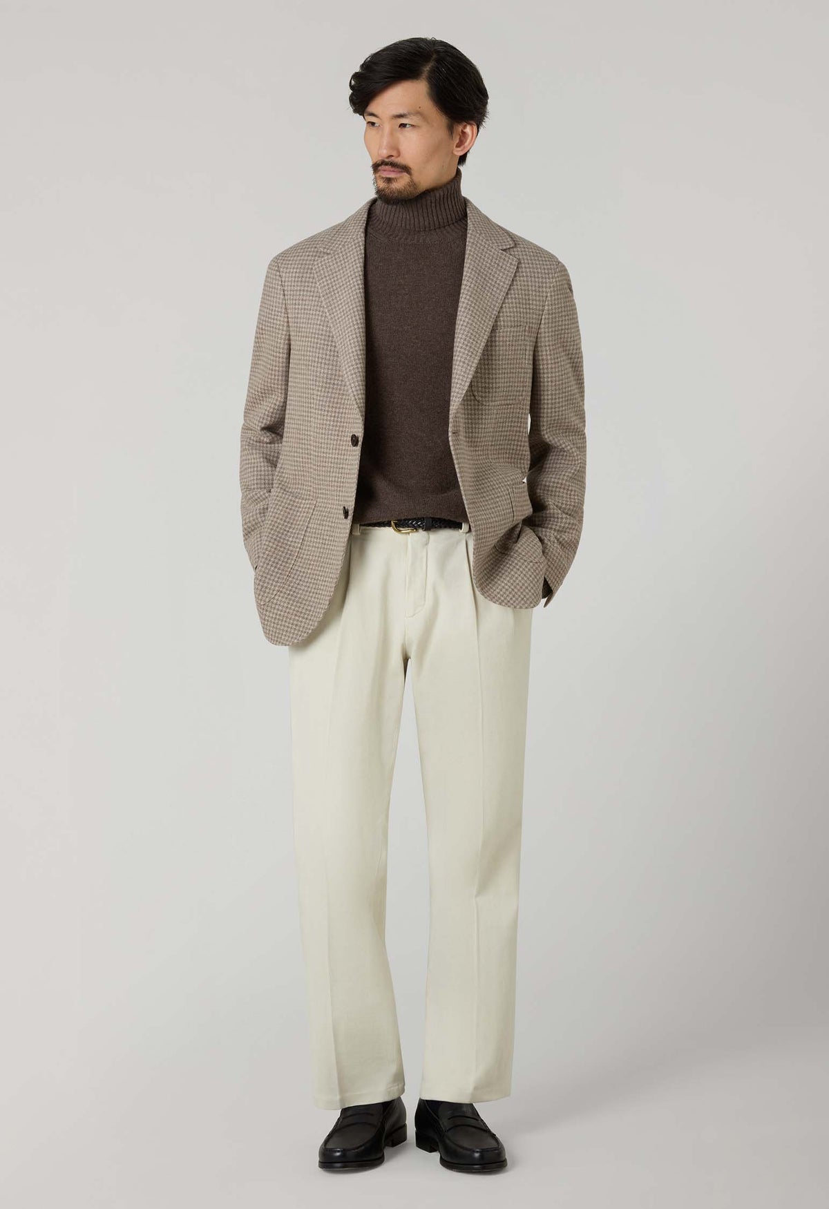 Beige Houndstooth Soft Wool blend Windsor Jacket 