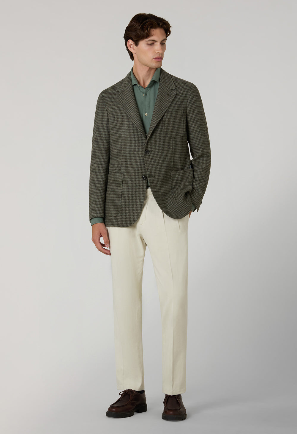 Green Houndstooth Soft Wool blend Windsor Jacket 