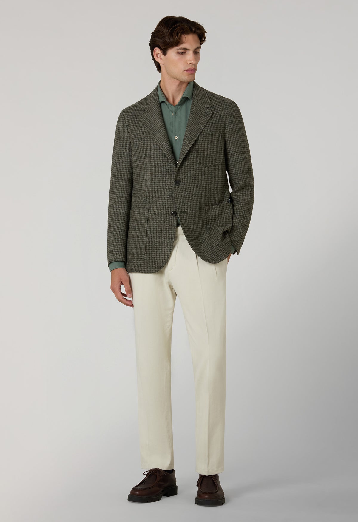 Green Houndstooth Soft Wool blend Windsor Jacket 