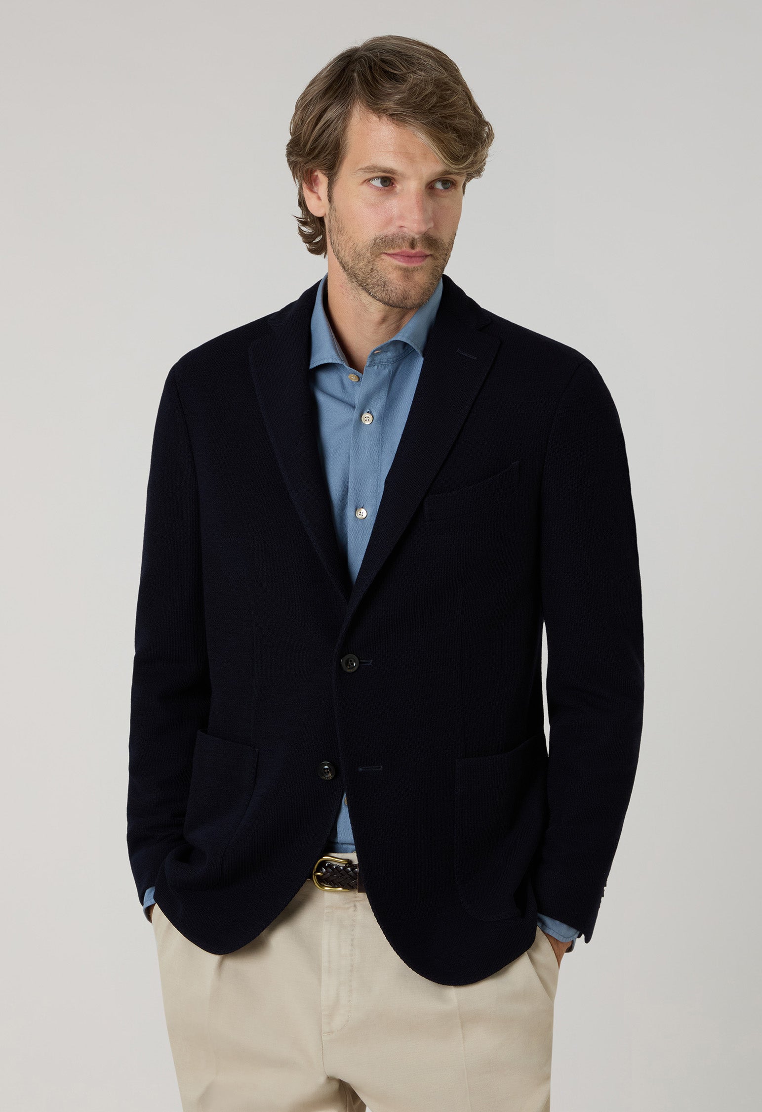 Dunkelblaue K-Jacket aus Strickjersey