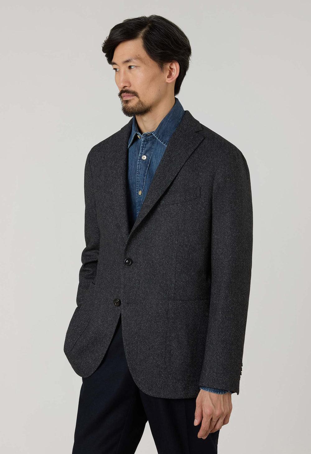 Dark Grey blended Wool Silk K-Jacket