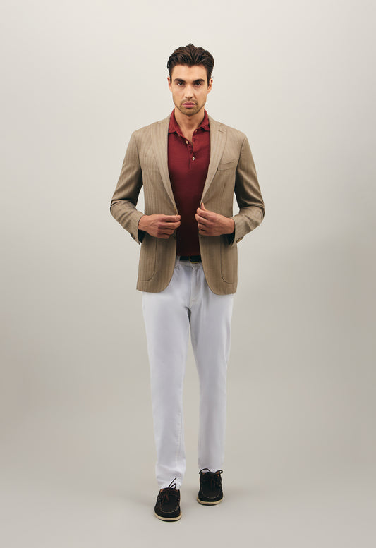 Beiges Chevron-K-Jacket aus Wolle und Seide