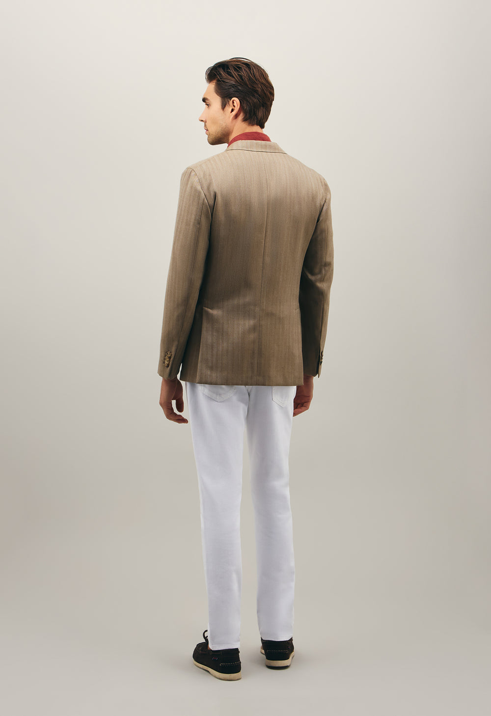 Beige Wool Silk chevron K-Jacket