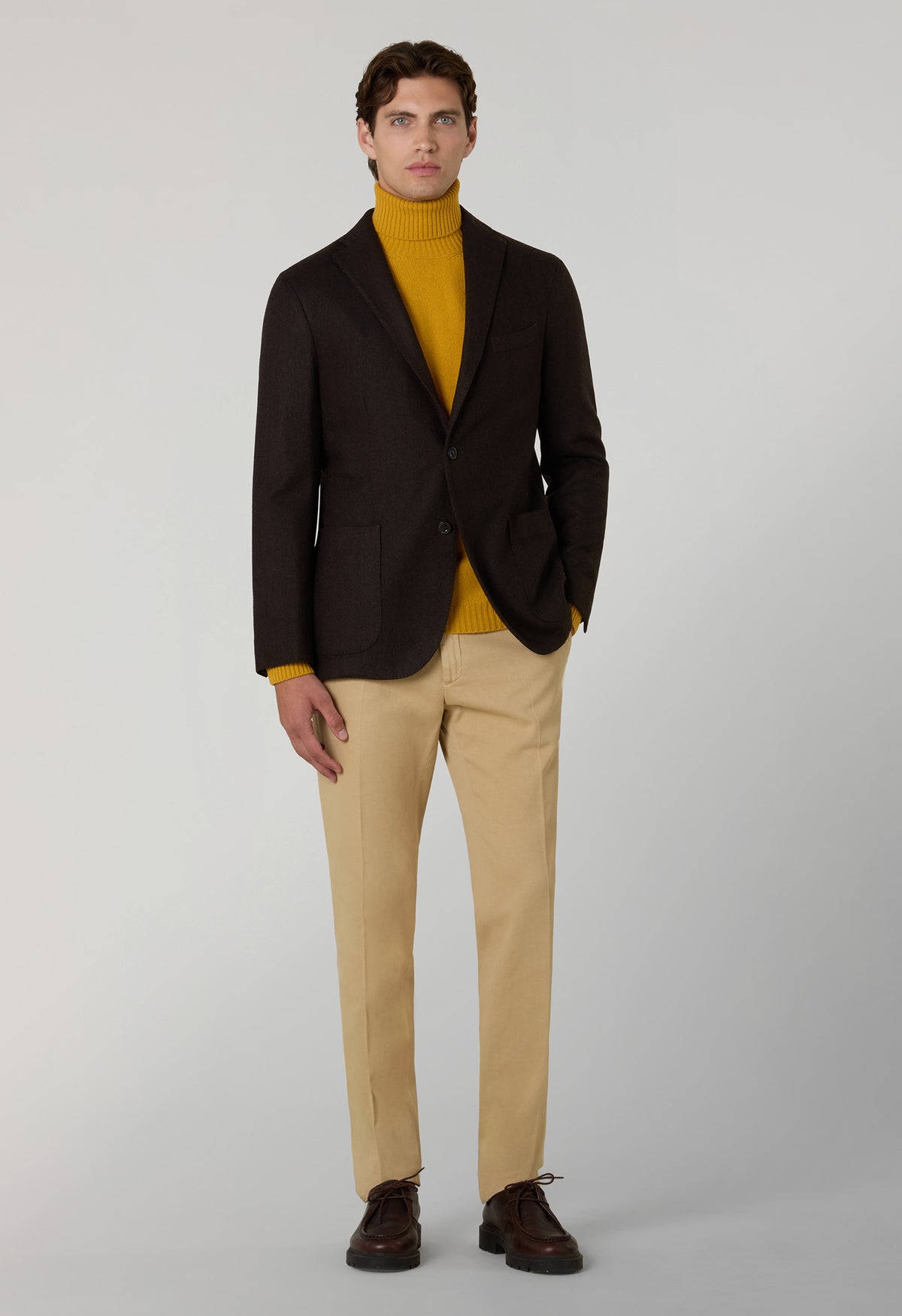 Dark Brown Garment Dyed Wool Herringbone K-Jacket