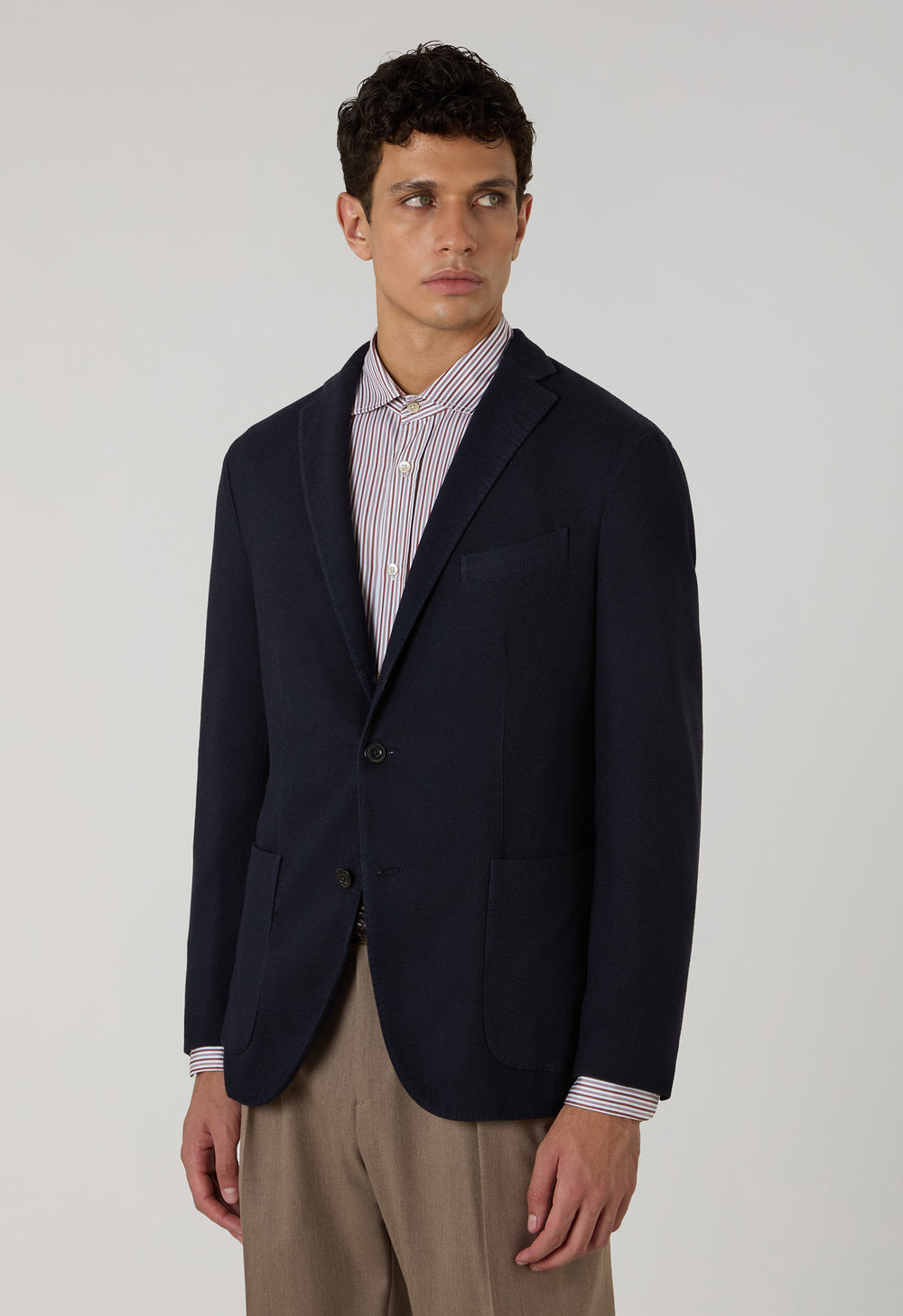 Dark Blue Garment Dyed Soft Knit Cashmere K-Jacket