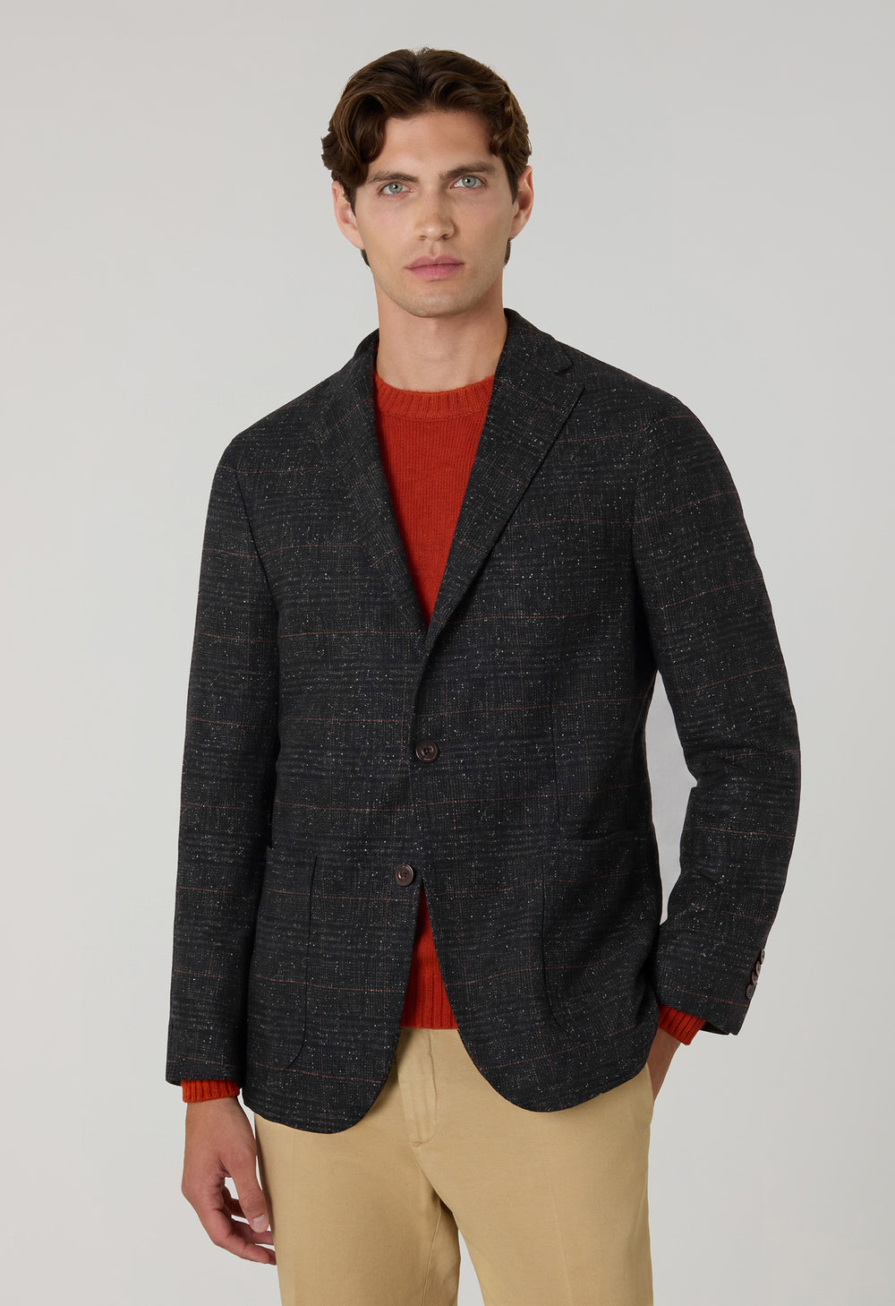 Dark Grey Prince of Wales blended Wool K-Jacket