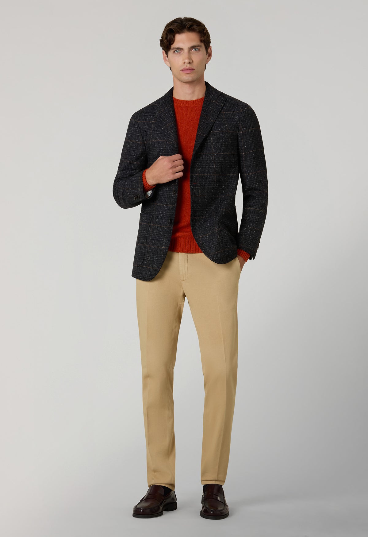 Dark Grey Prince of Wales blended Wool K-Jacket