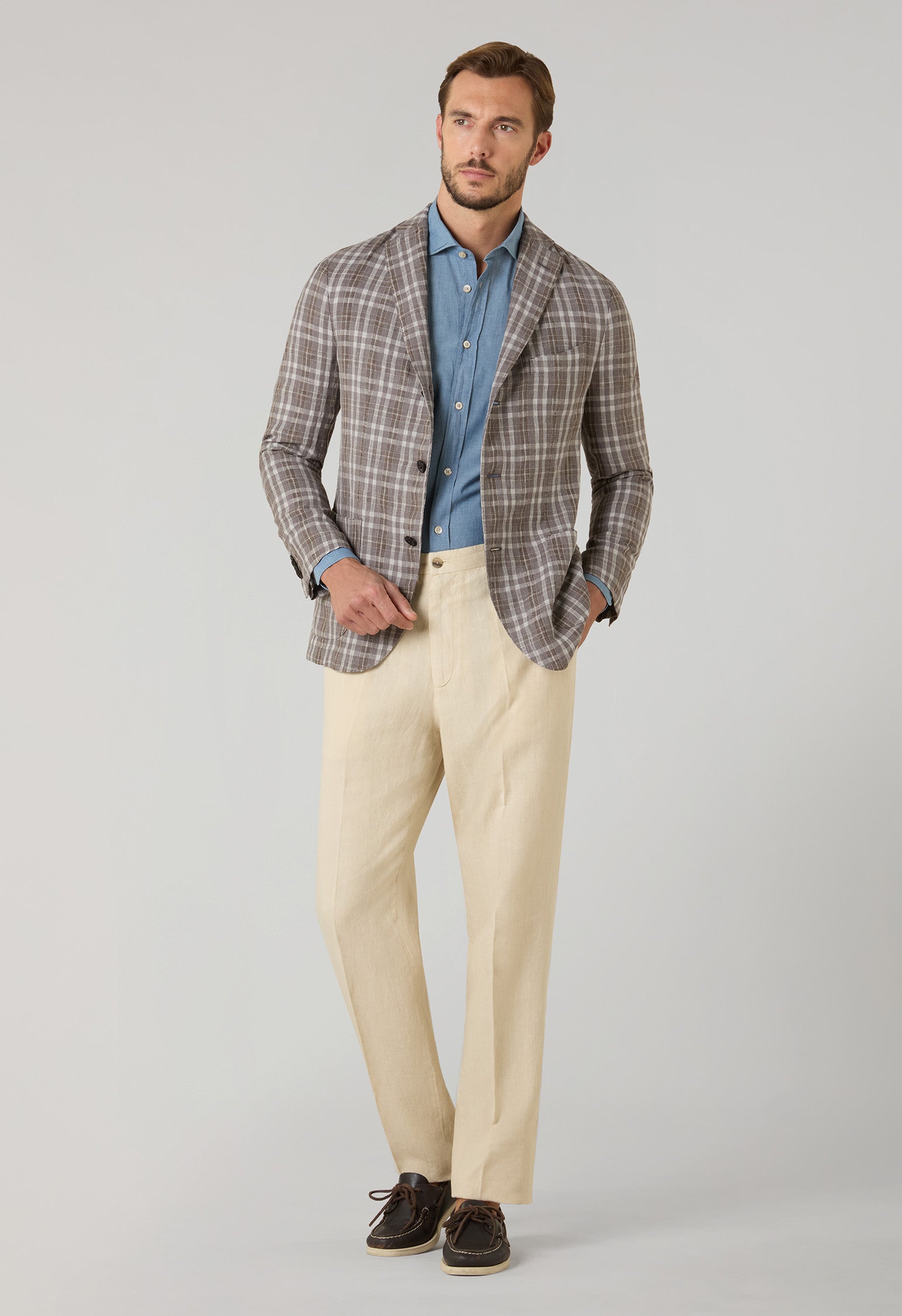 Brown Pattern Tartan Wool Linen Silk K-Jacket