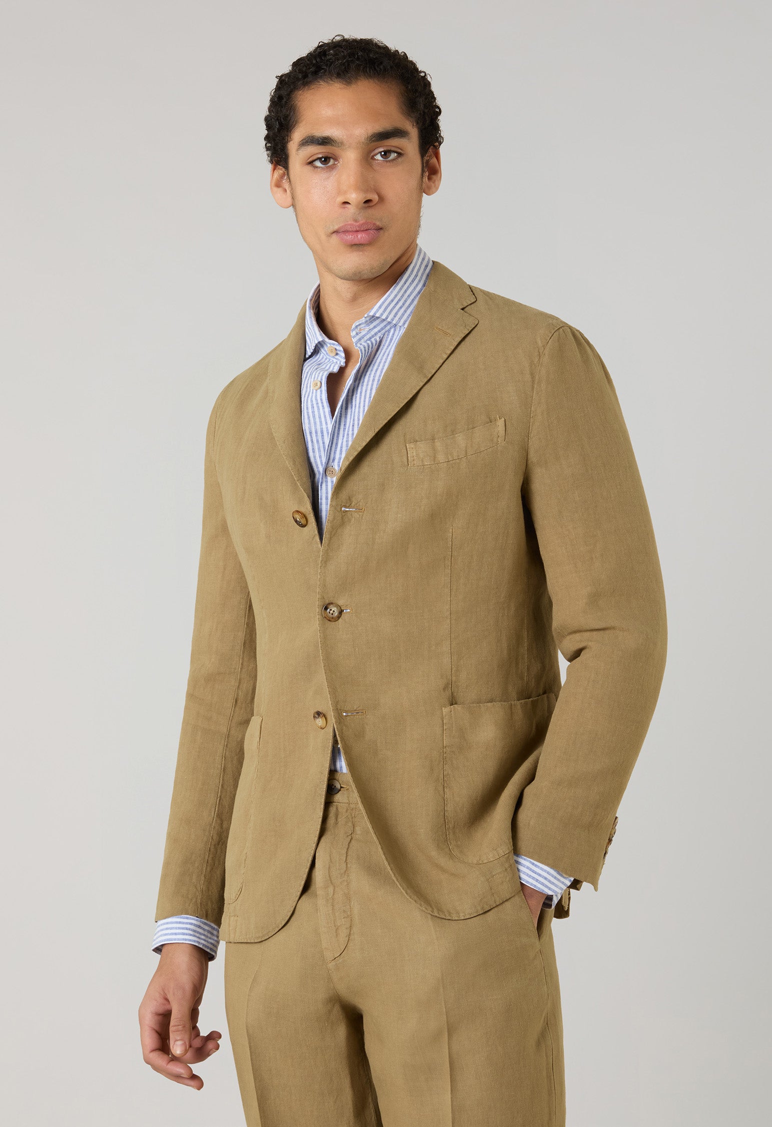 Camel Garment Dyed Linen K-Jacket