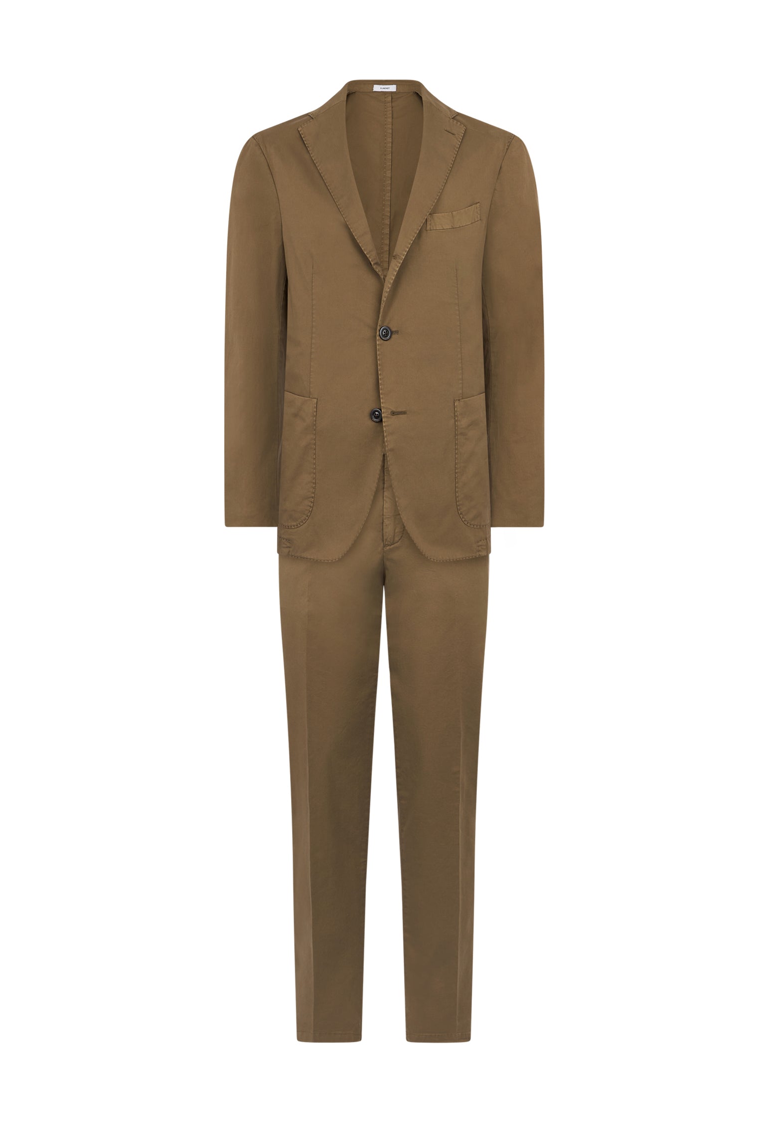 Brown Garment Dyed Cotton K-Suit with Three-Button Closure