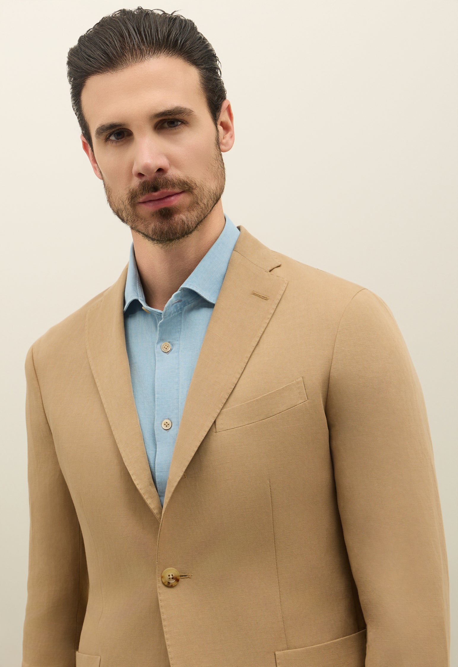 Dark Beige Linen Tencel Satin K-Suit