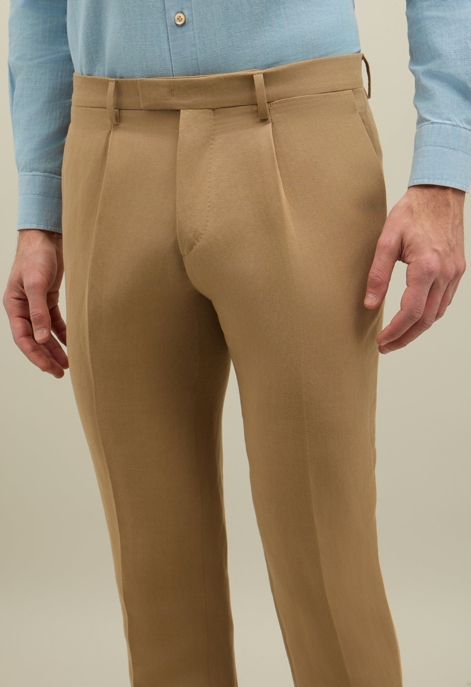 Dark Beige Linen Tencel Satin K-Suit