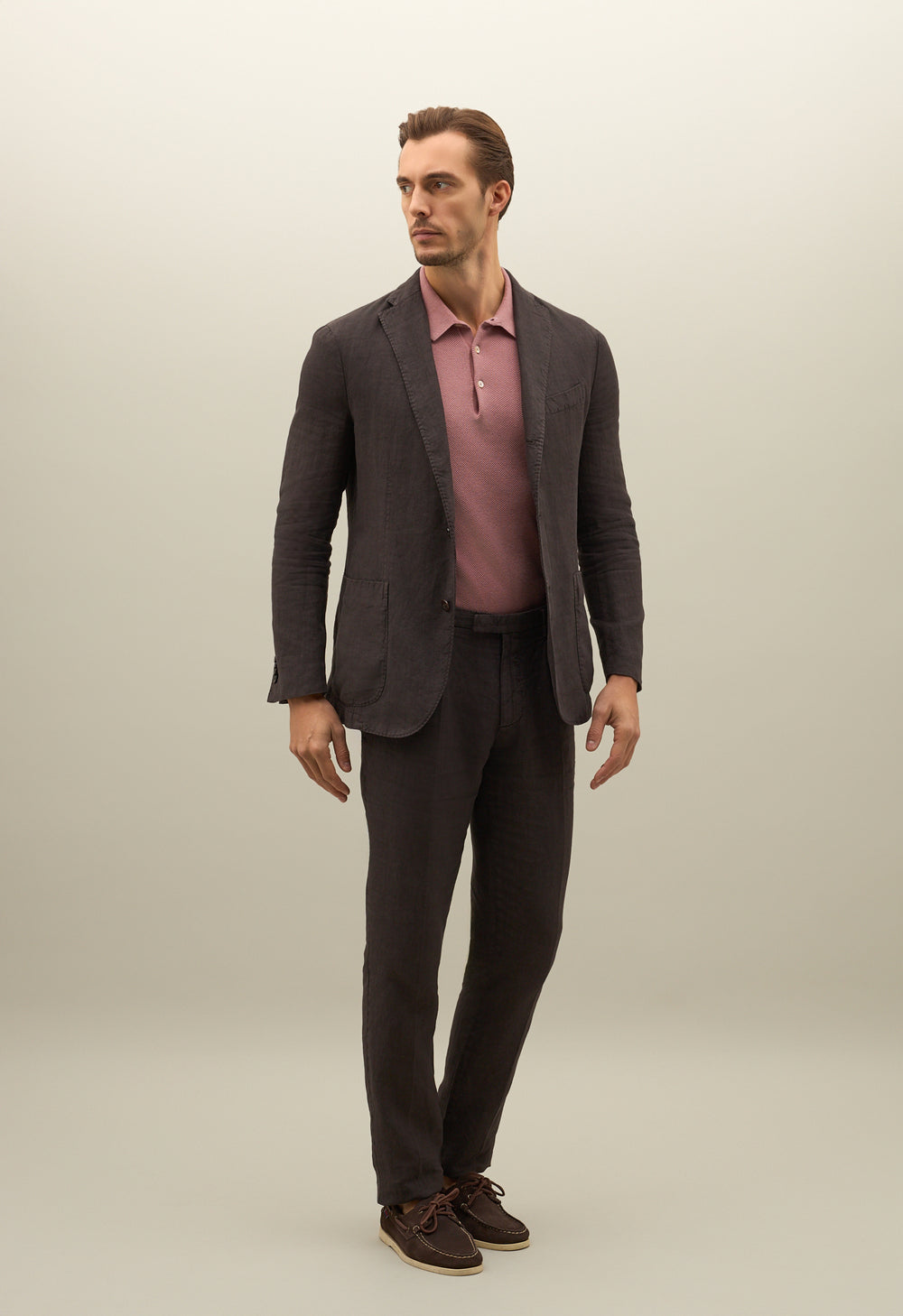Brown Garment Dyed Linen K-Suit