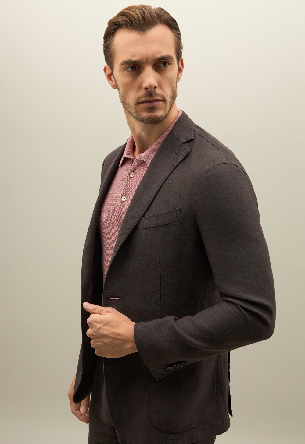 Brown Garment Dyed Linen K-Suit