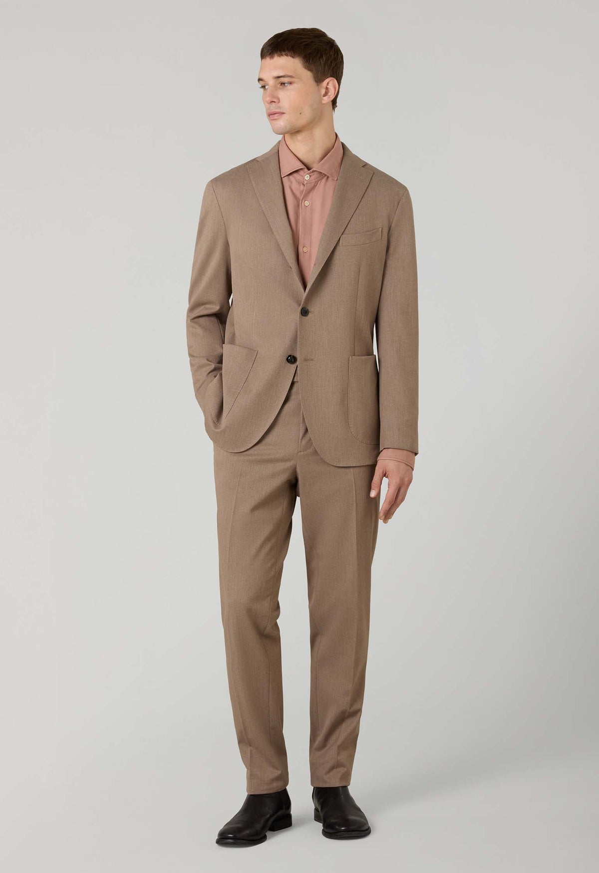 Abito K-Jacket in lana stretch beige con chiusura a tre bottoni