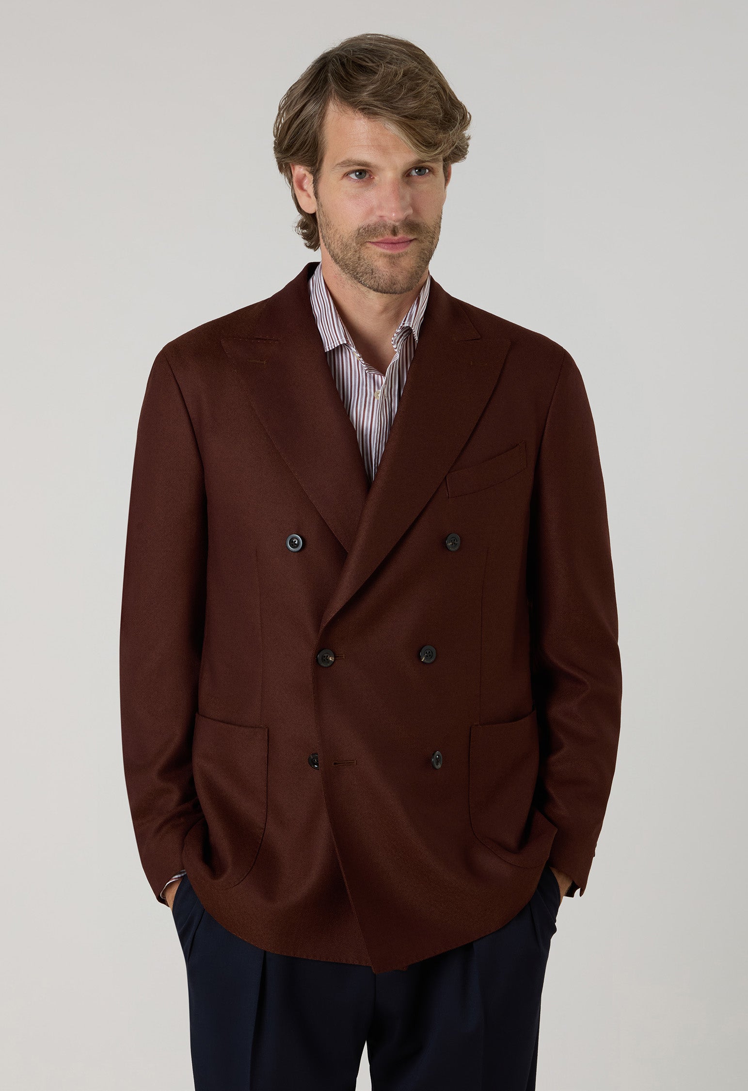 K-Jacket doppiopetto in lana Hopsack cannella