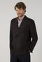 Braune, zweireihige K-Jacket aus brauner Shetlandwolle im Chevron-Muster