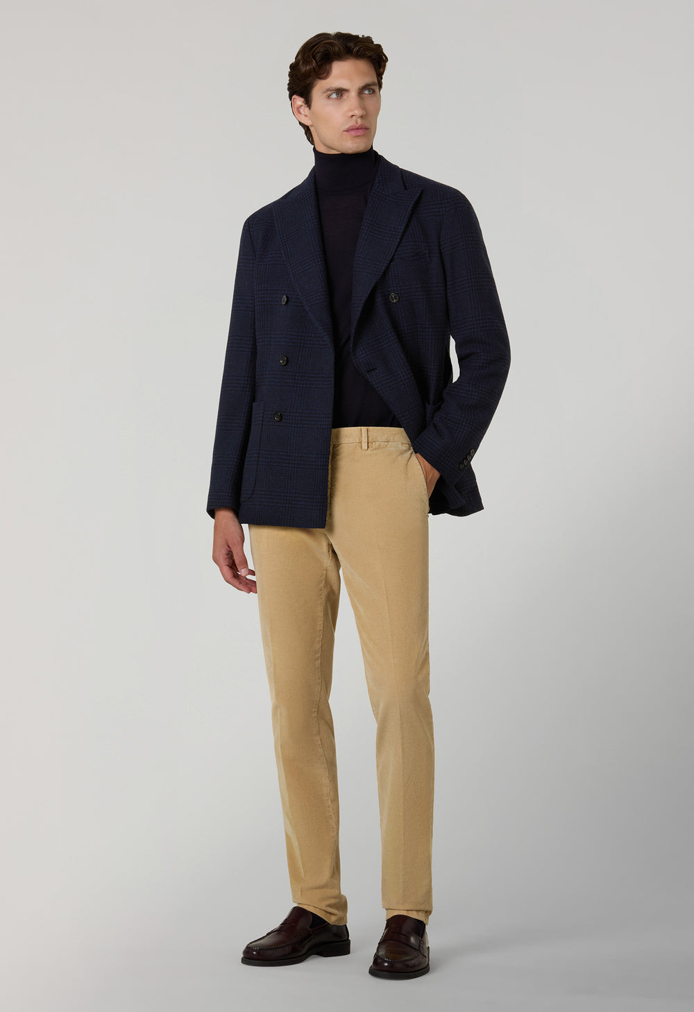 Blue Wool Cashmere Prince of Wales double-breasted K-Jacket