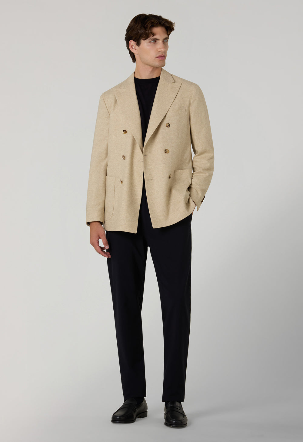 Beige Flannel double-breasted K-Jacket