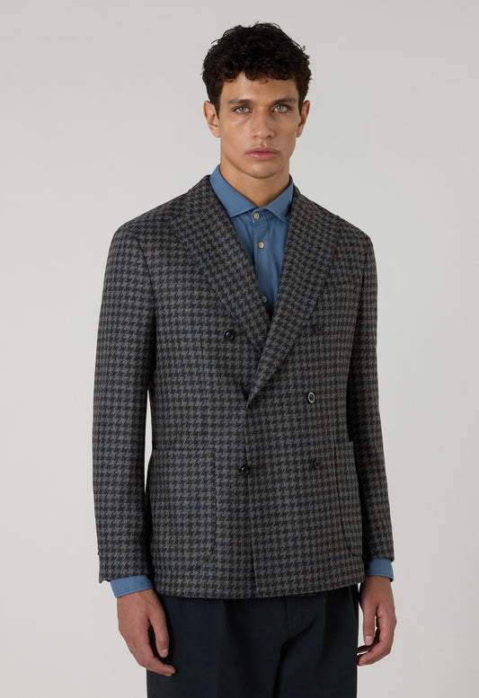 K-Jacket doppiopetto in lana e cashmere pied-de-poule grigia