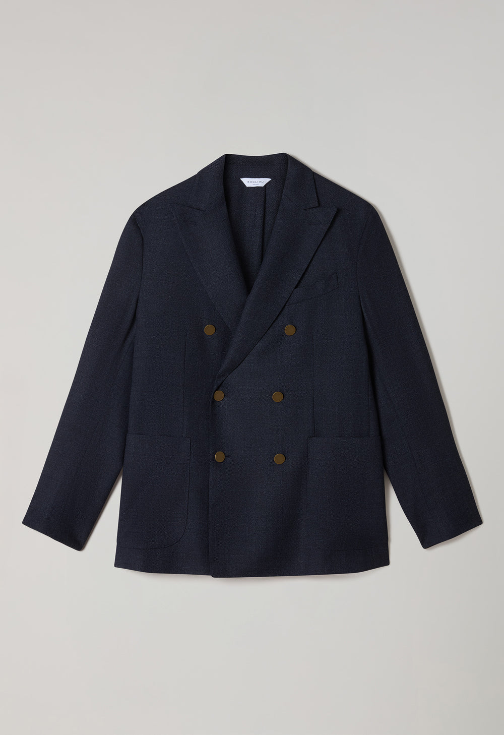 K-Jacket doppiopetto blu in lana leggera a nido d’ape con bottoni in ottone