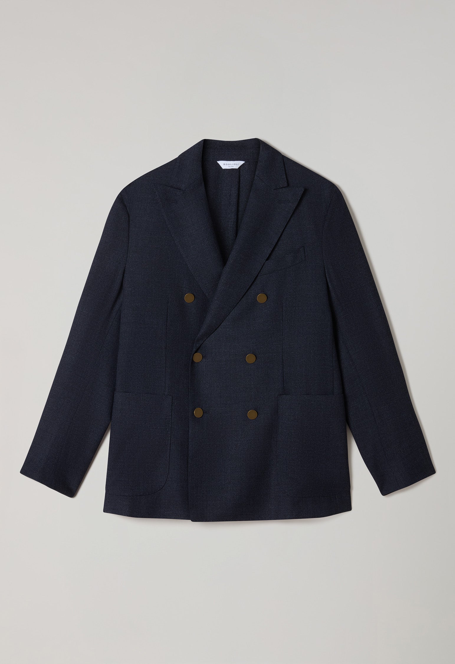K-Jacket doppiopetto blu in lana leggera a nido d’ape con bottoni in ottone