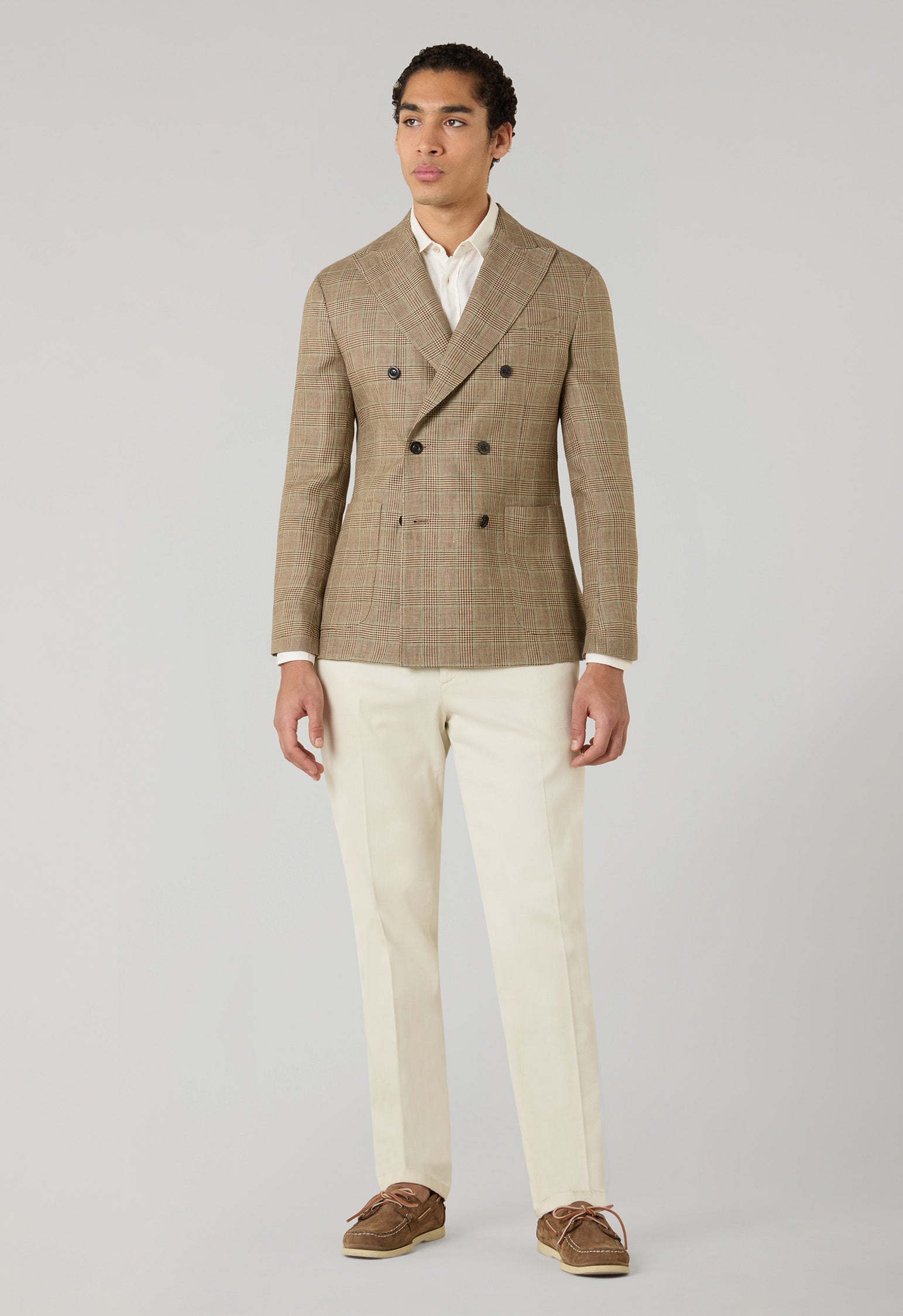 K-Jacket doppiopetto in lino Principe di Galles grano fantasia