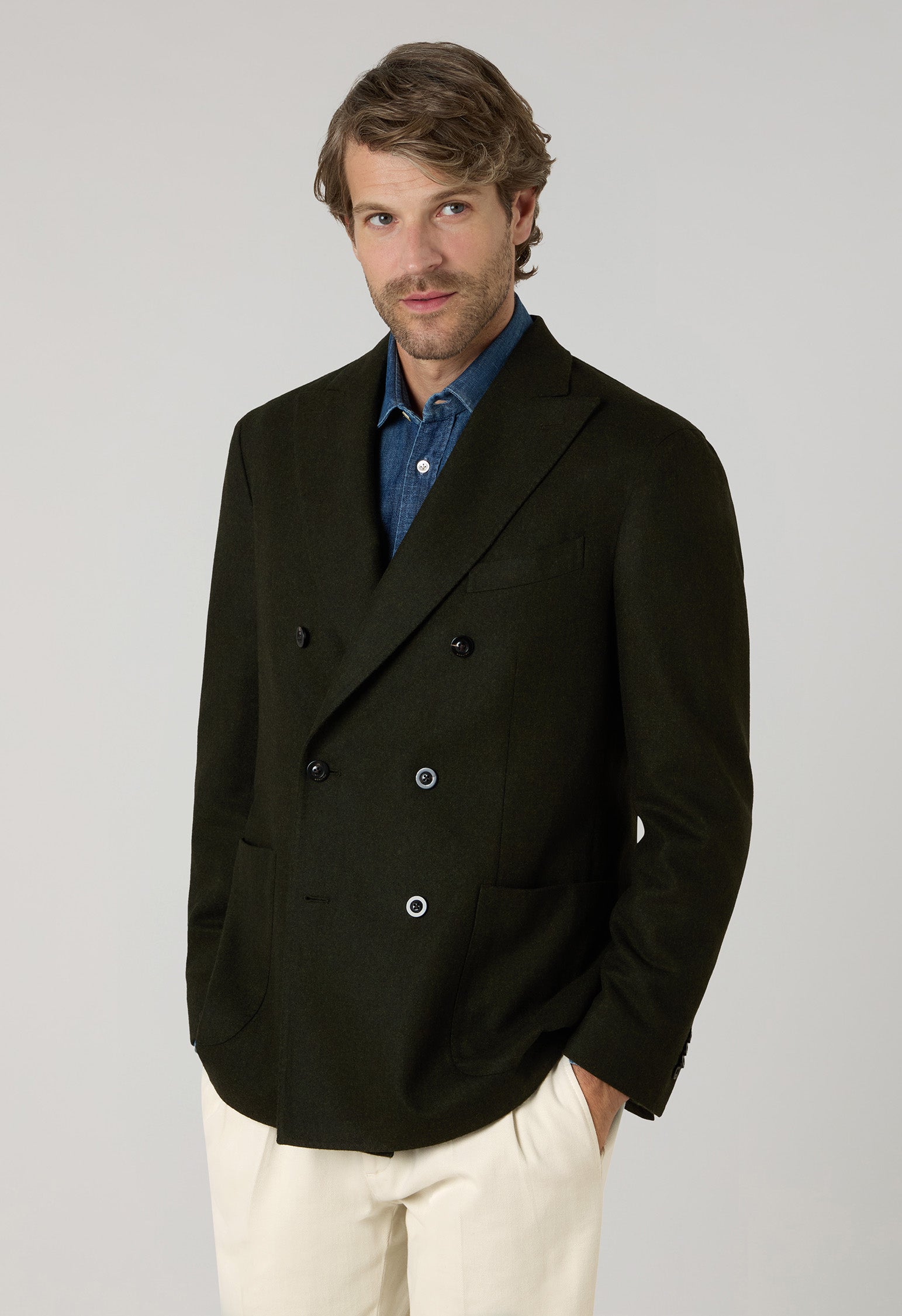 K-Jacket doppiopetto in flanella lavata verde scuro