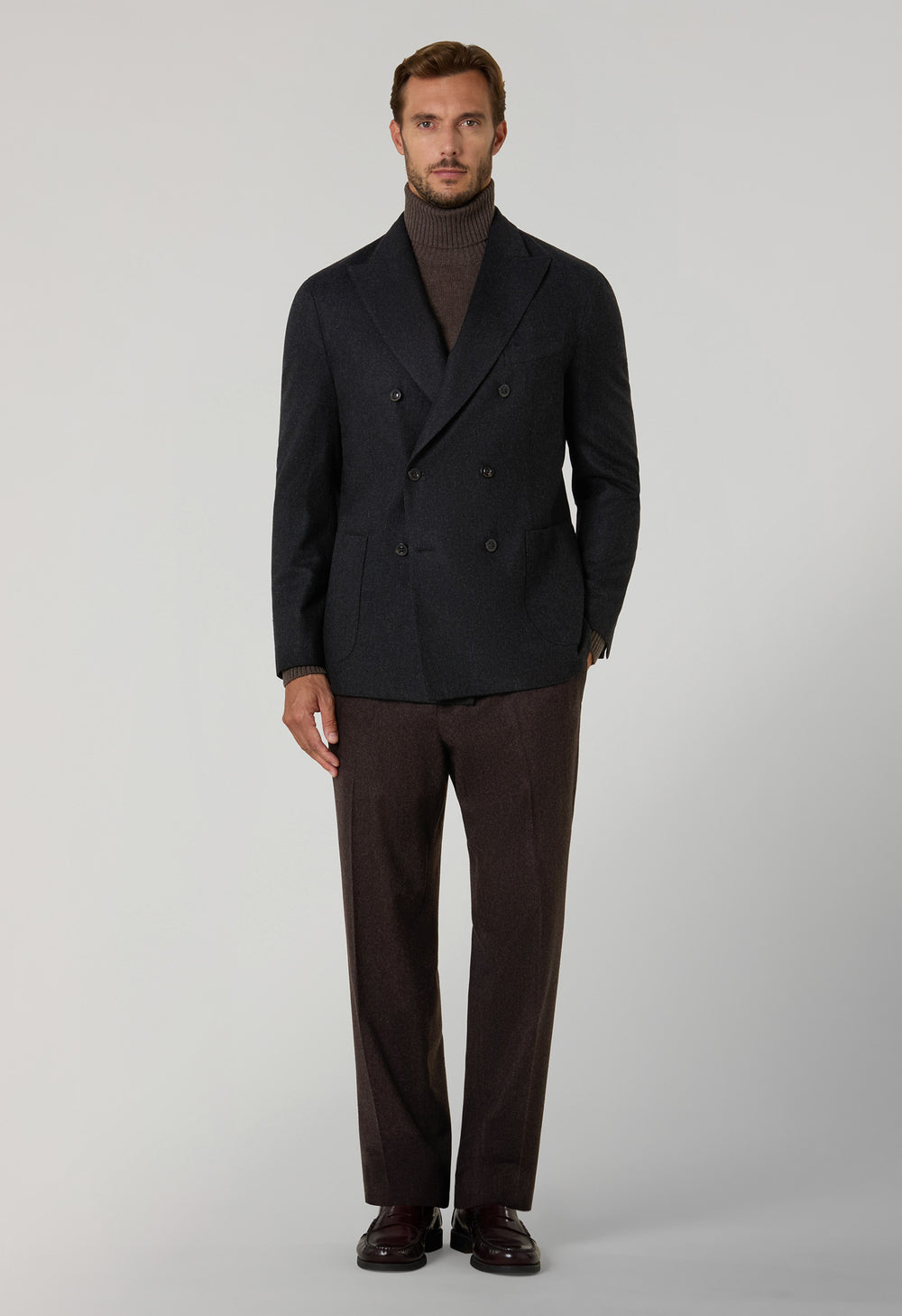 Dark Grey Washed Flannel double-breasted K-Jacket