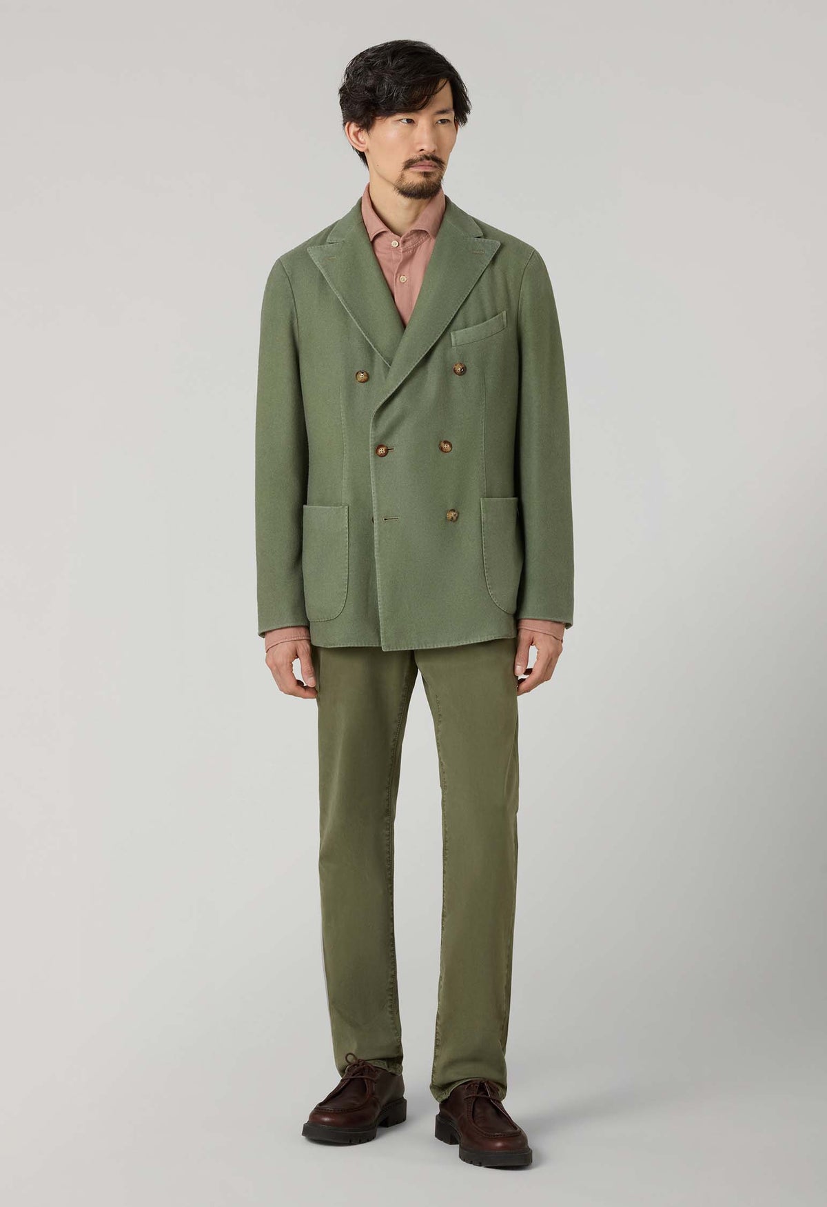 Green Garment Dyed Cashmere double-breasted K-Jacket