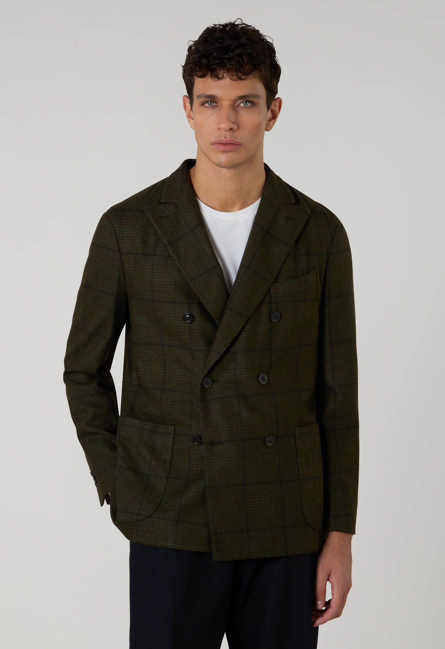 K-Jacket doppiopetto in lana a quadri tinta in capo verde