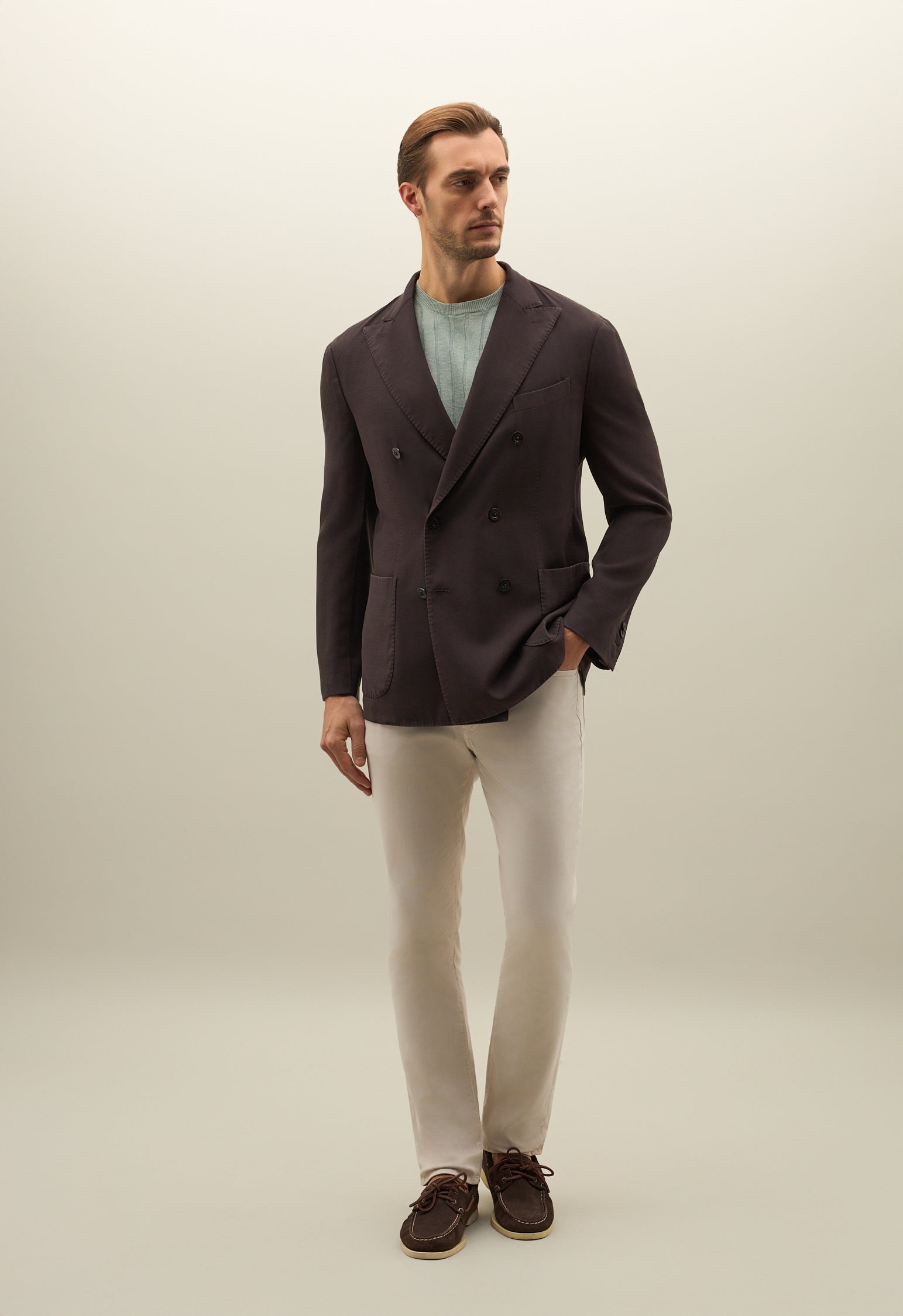 K-Jacket doppiopetto in lana crêpe High Performance marrone