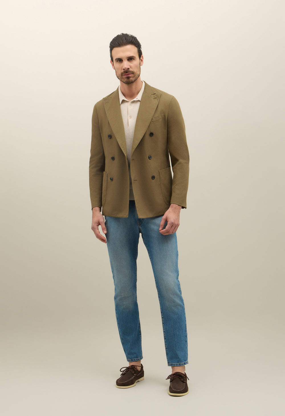 K-Jacket doppiopetto in twill di cotone e lino khaki