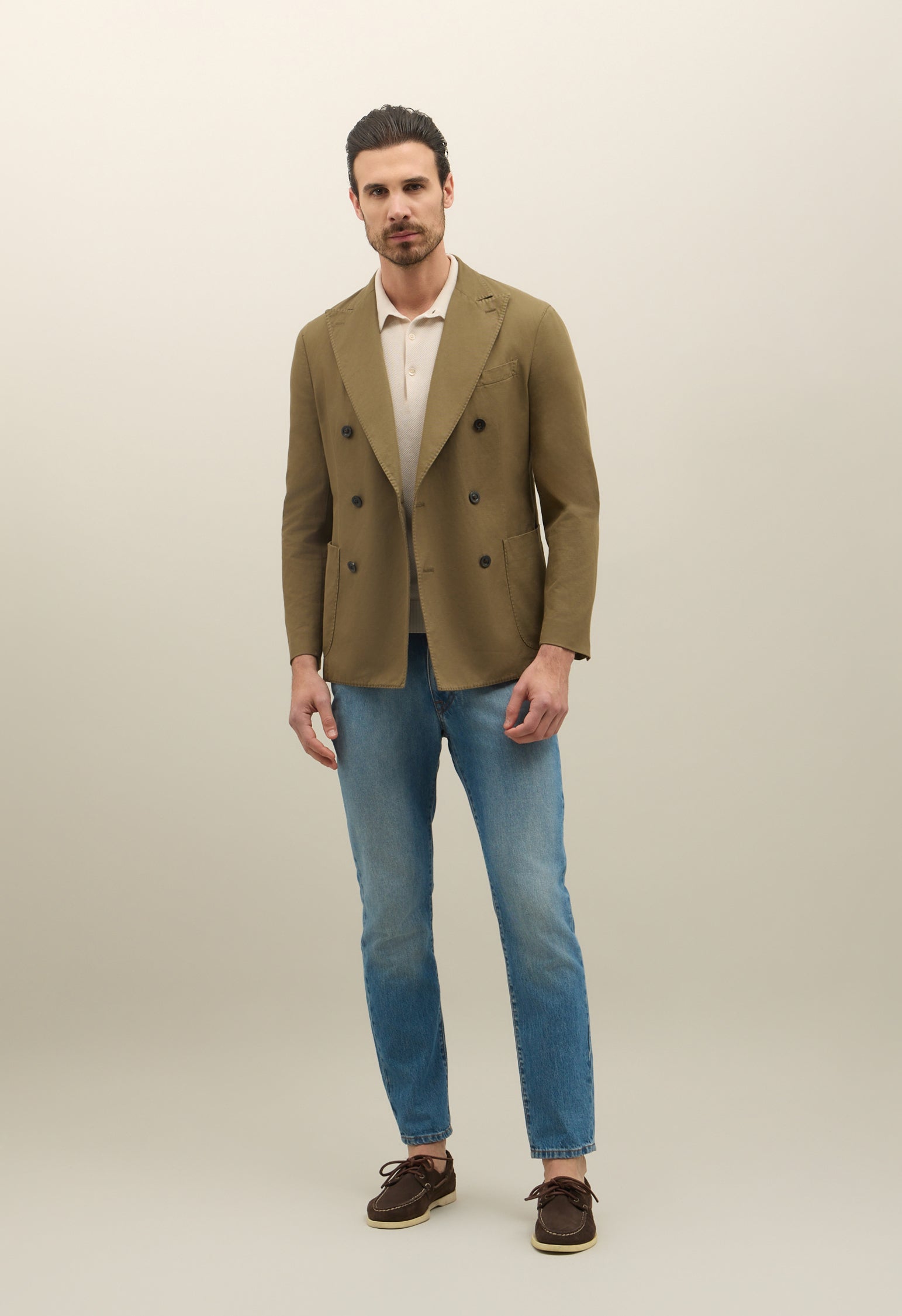 K-Jacket doppiopetto in twill di cotone e lino khaki