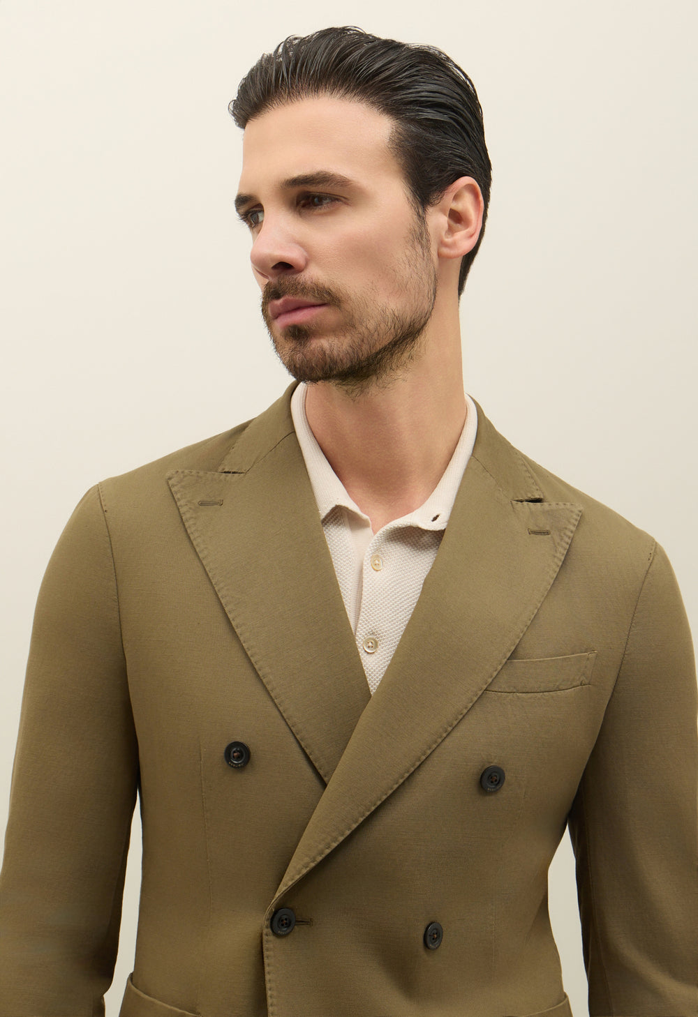 K-Jacket doppiopetto in twill di cotone e lino khaki
