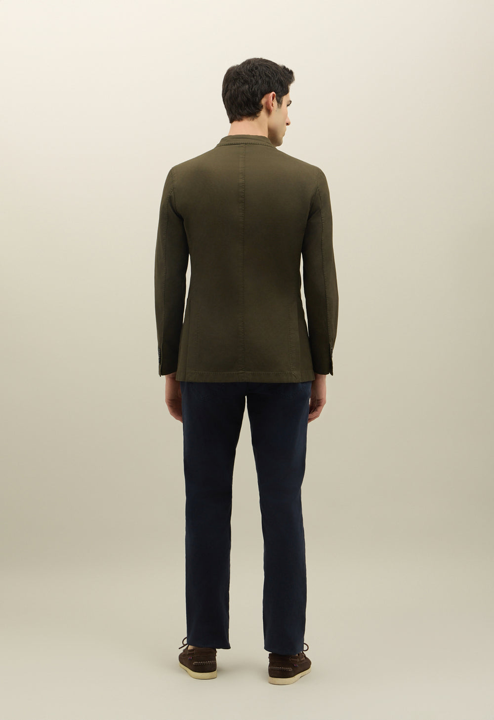 Dark Green Cotton Linen Twill Double-Breasted K-Jacket