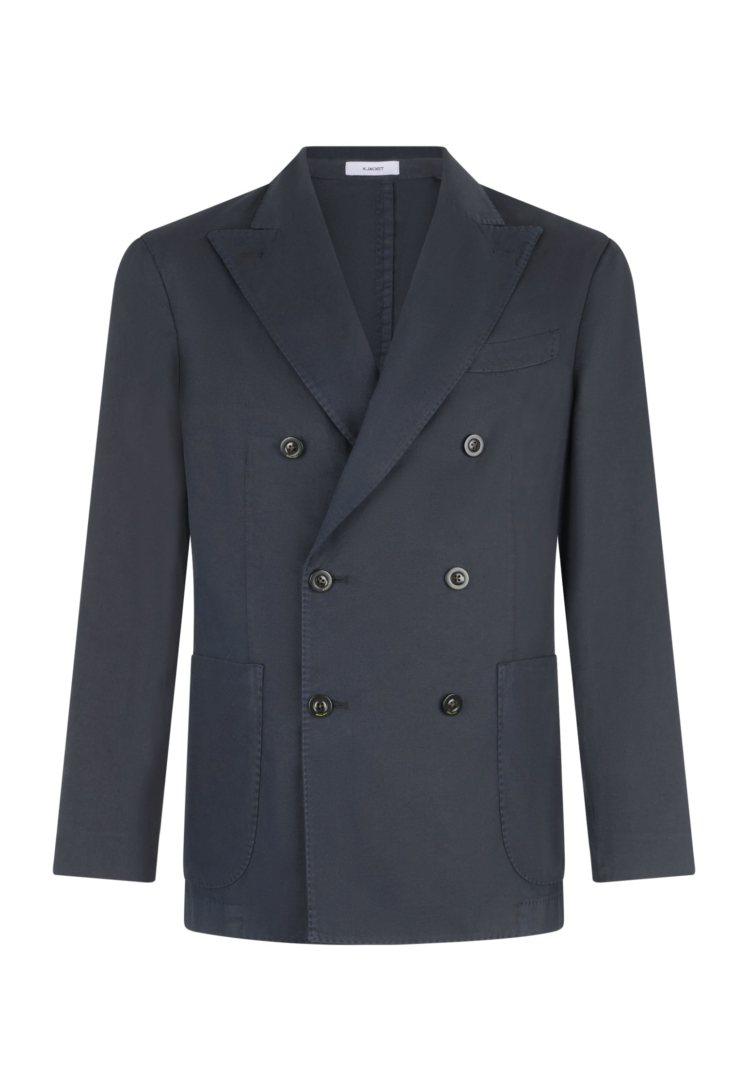 Blue Cotton Linen Twill Double-Breasted K-Jacket