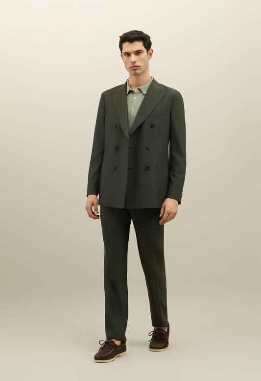 Green Luxury Wool Silk Canva double-breasted K-Suit