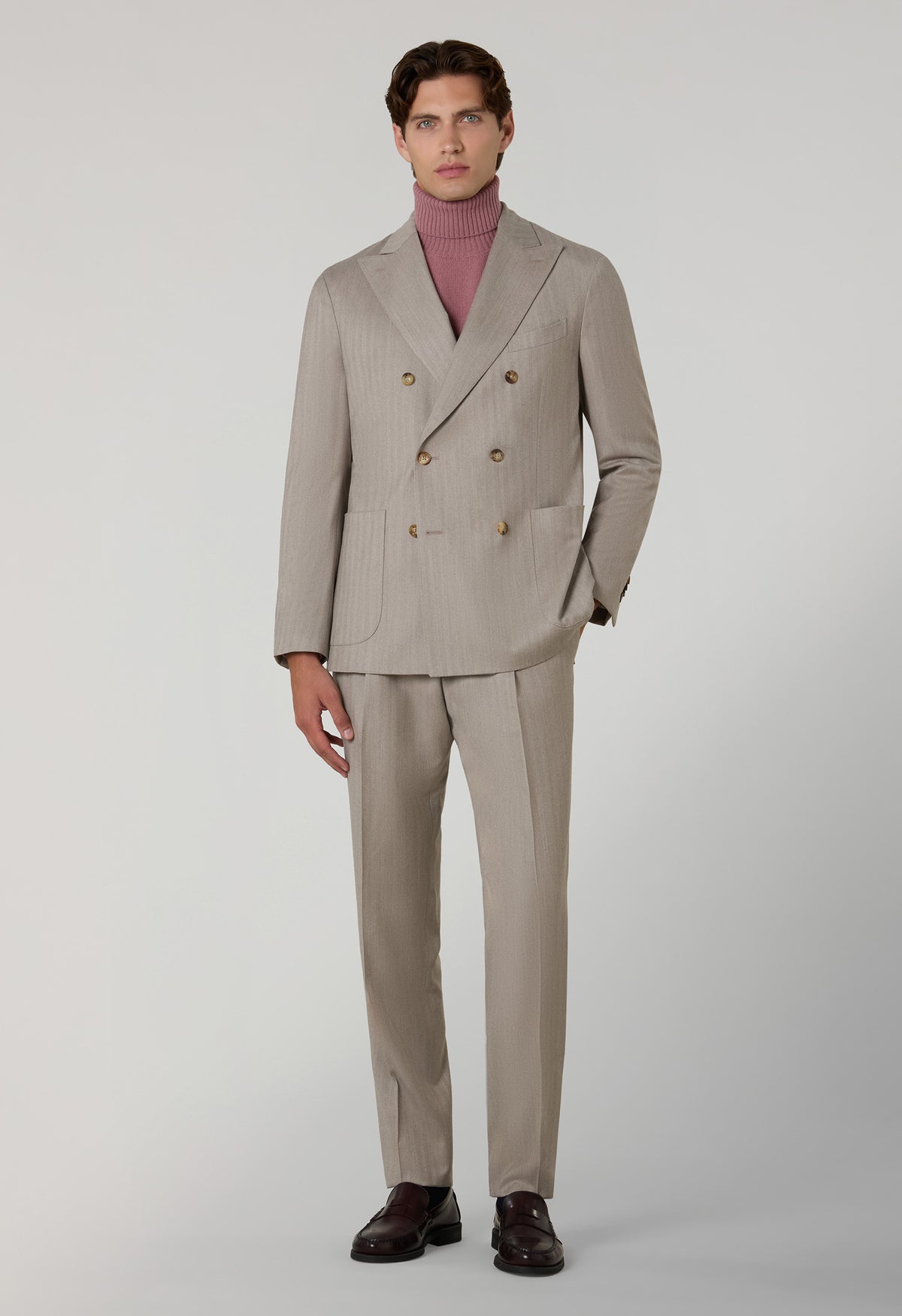 Abito K-Jacket doppiopetto in lana 14-Micron a spina di pesce beige