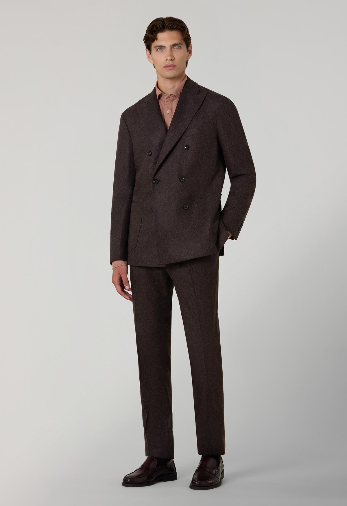 Brown Washed Flannel double-breasted K-Suit