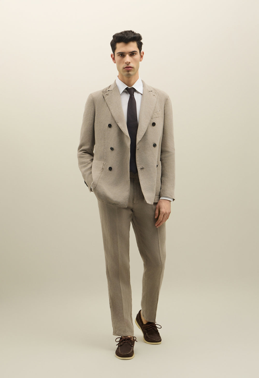 Beige Tinto Terra Linen double-breasted K-Suit
