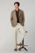 K-Jacket marrone chiaro in lana leggera a nido d’ape con revers ampi