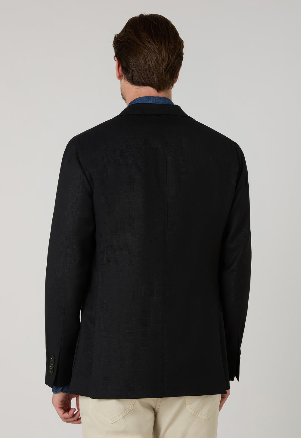 K-Jacket nera in lana leggera a nido d’ape con revers ampi